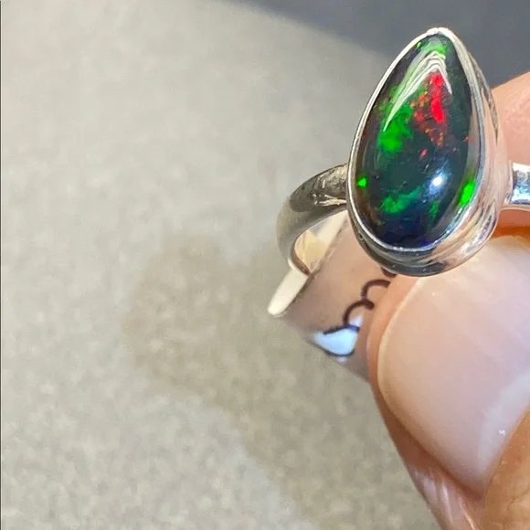 Chalama Black Opal Ring Size 9 in Solid Sterling Silver 925 - Picture 5 of 7